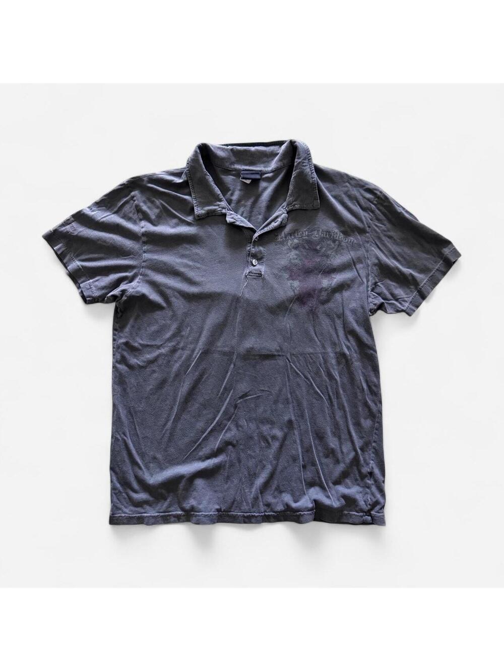 Harley Davidson polo shirt with logo and crossed swords graphic